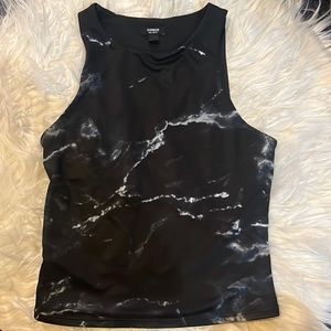 *NEVER WORN* Express Body Contour Black/White Marble High Neck Crop Top XS
